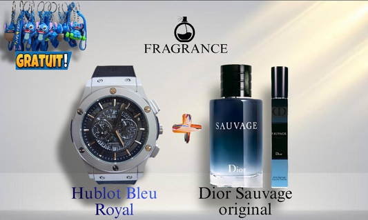 "Offre Luxe⚜️" : Montre big bang 🔹Bleu Royal🔹+ Parfum Dior Sauvage D'origine + Cadeau Stitch !"🎁