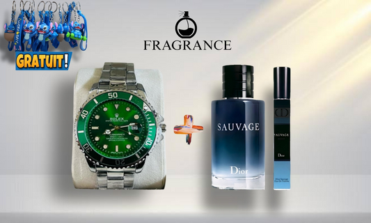 "Offre Luxe⚜️" Montre ❇️Vert Royal ❇️+Parfum Dior Sauvage D'origine Gratuit! 🎁